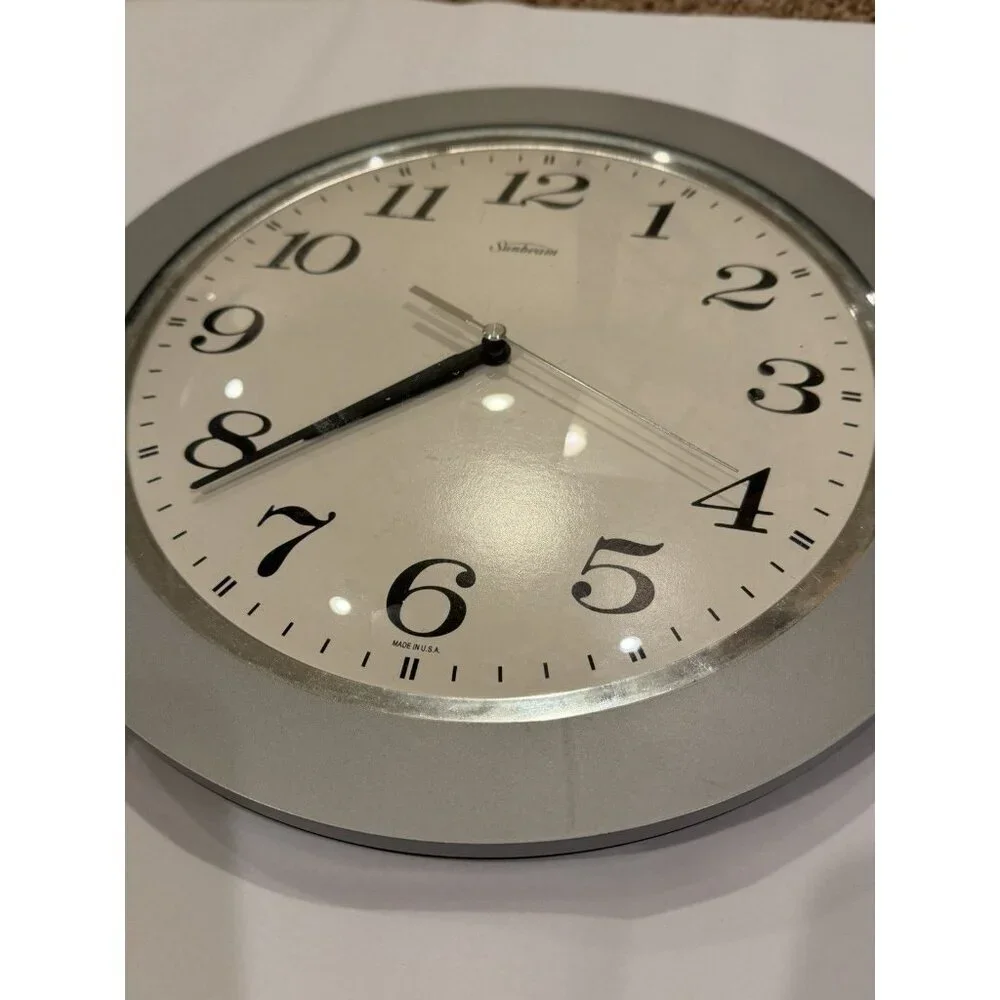 Sunbeam Silver Quartz Wall Clock 12” Y2K Minimalist